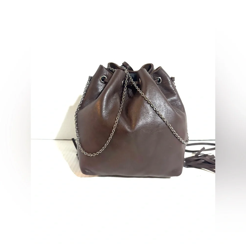 Miu Miu Brown Leather crossbody Drawstring mini Bag
